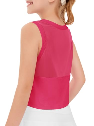 Image of Haloumoning Girls Athletic Tank Tops Kids Sleeveless Crop Tops Mesh Back Workout Cute Sports Shirts 5-14 Years