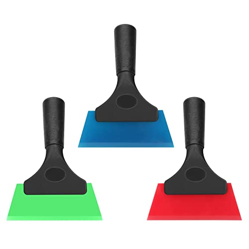 AUSZUOI Window Tint Squeegee(3-Pack) Auto Water Blade Water Wiper WRubber Squeegee 5 inch with No-Slip Handle for Car Windshield Window Mirror Glass Door(Blue+Green+Red)