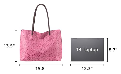 Image of Milan Chiva Tote Bag for Women with Zipper Large Ostrich Vegan Leather Shoulder Purses and Handbags