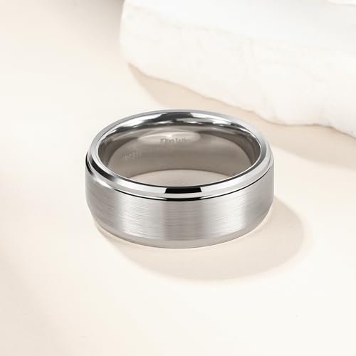 Image of King Will Classic Tungsten Wedding Band for Men, 6 /7 /8 /9 /10mm Widths, Polished Finish Step Edge Matte Rings Comfort Fit
