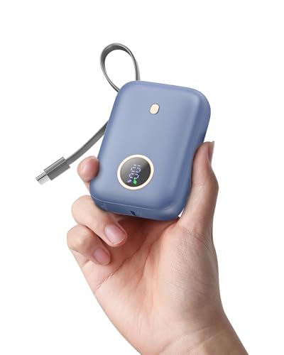 Nllosa Mini Power Bank, 10000mAh Bateria Externa Carga Rapida con 22.5W Cable USB-C, Bateria Portatil Movil Pequeña Powerbank para iPhone 16 15 Samsung Xiaomi Android etc