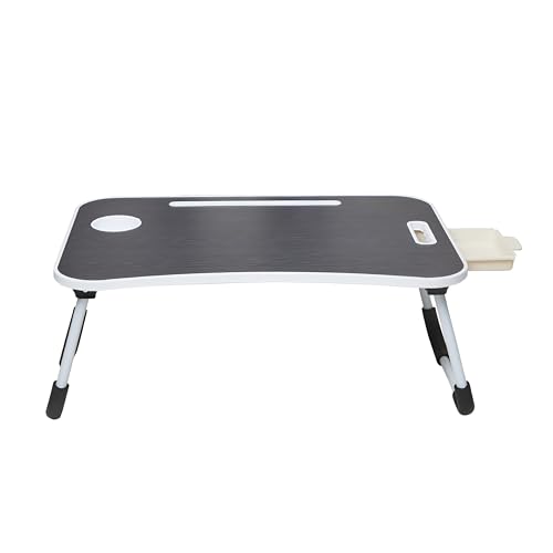 Image of Amazon Basics Engineered Wood Foldable Laptop Table with Cup Holder, Tablet Groove and Mini Drawer (60L x 40W x 26H cm, Black)