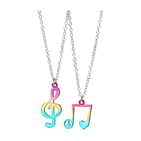 Ailiessy Musical Note Necklace Stainless Steel Love Heart Hippie Peace Symbol Music Note Pendant Necklace for Women Music Lover Jewelry 2pcs, Metal, Rhinestone Cover