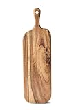 Bill.F - Tabla de cortar de madera de acacia con asa, tabla larga de embutidos de madera de tamaño pequeño, tabla de queso, tabla de servir para cocina, carne, pizza, queso, pan, verduras y frutas, 41