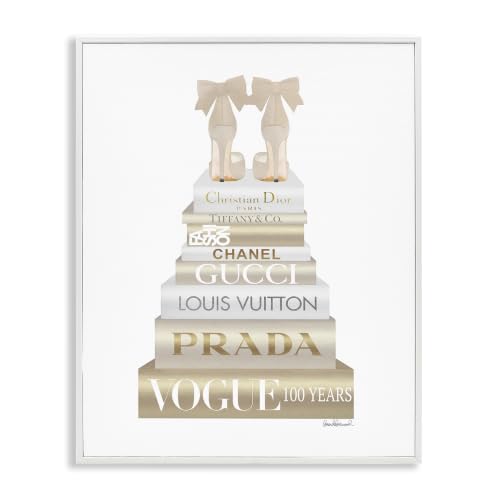 Image of 'Cream Bow Heels High Fashion Glam Bookstack'| Framed Giclee Art