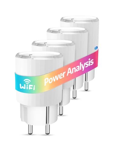 SMARTERCURRY Smart WLAN Zeitschaltuhr Steckdose, Alexa WiFi Steckdose Mini 13A mit Strommessung, Max 16A Smart plug Kompatibel mit Alexa & Google Home, Sprachsteuerung&App Fernsteuerung, 4 Stücke