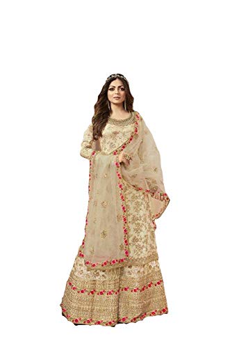 Prija Collection Ready to Wear Indian Pakistani Wedding Wear Sharara Style Salwar Suit for Women Ethnic Wear Straight Salwar Suit Kameez for Womens (Cream, M)