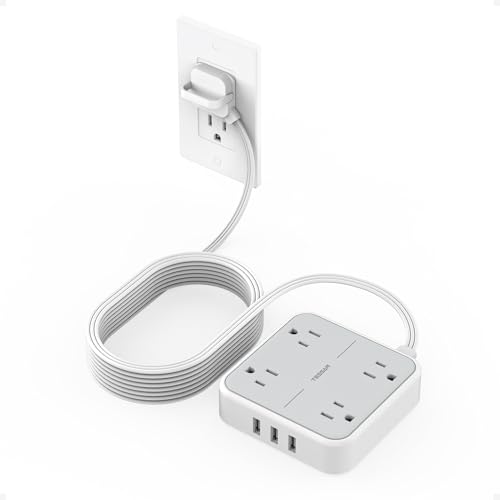 TESSAN Surge Protector Flat Extension Cord 1 Ft, Ring Plug Power Strip | 4 Outlets 3 USB Ports (1 USB C), 900 Joules Protection, Multiple Wall Outlet Extender Suitable for Home Office Dorm,