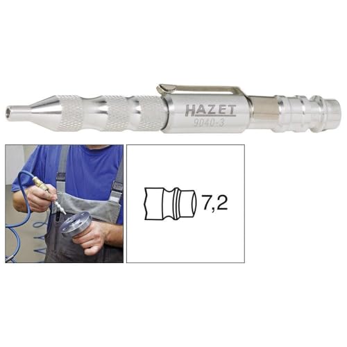 HAZET Ausblasstift 9040-3 I Druckluft-Werkzeug mit 3 mm Düse und 360 l / min, integrierter Kupplungsstecker 7,2 mm, 12 bar Eingangsdruck, mit praktischem Anhängeclip