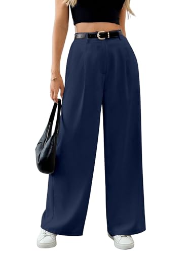 Image of Solid High Waist Straight Korean Loose Pleated Wide Leg Trouser for Women's & Girl's