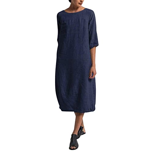 Strandkleid Damen Leinen Sommerkleid, Leicht Leinenkleid Luftig Sommerkleider, Tailliertes Große Größen Leinenkleider Luftige Frauen Bohokleid Mit...