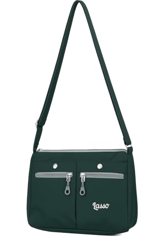 Image of Lasso Sling Bag For Women with Adjustable Strap Stylish Ladies Crossbody Polyester Sling Bag for Office, Causal, Travel & College | 7L Capacity & front double Pockets -Green Grey