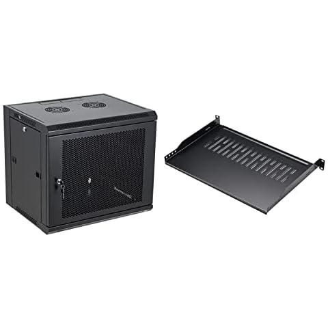 Tedgetal 9U Wall Mount Mesh Door Cabinet Bundle with 1U Vented Cantilever Shelf Cover