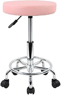 KKTONER PU Leather Round Rolling Stool with Foot Rest Swivel Height Adjustment Spa Drafting Salon Tattoo Work Office Massage Stools Task Chair (Pink)