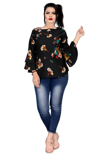 Image of Woman's Crepe Floral & Star Printed Tunic Tops