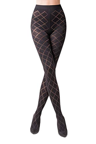 Gabriella Savia 60 DEN Strumpfhosen für Damen Diamantenmuster | Karierte Warme Strumpfhosen | Dicke Strumpfhosen Blickdicht | Perfekt für jeden Tag Nero Größe M Cover