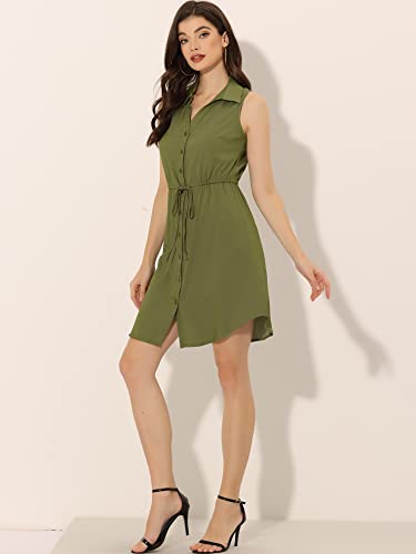 Image of Allegra K Women's Chambray Dress Sleeveless Button Down Jean Denim Shirt Dresses