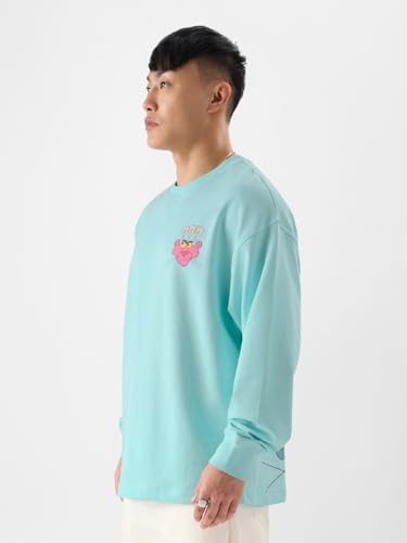 Image of The Souled Store Official Pink Panther: What is Life? Mens and Boys Oversize Fit Full Sleeves Graphic Printed Cotton Blue Color T-Shirt