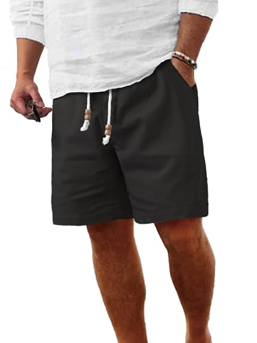 Image of Comdecevis Men's Linen Shorts Casual Elastic Waist Drawstring Summer Beach Vacation Yoga Golf Shorts with Pockets