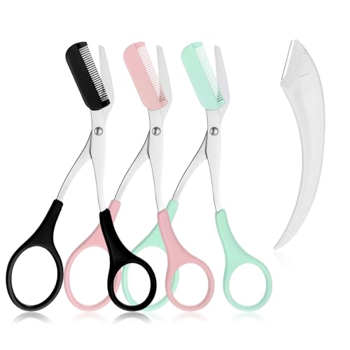 3PCS Eyebrow Scissors with Comb, Stainless Steel Professional Eyebrows Trimmer, Hair Removal Eyebrow Scissors, Eye Brow Shaping Tool for Men and Women