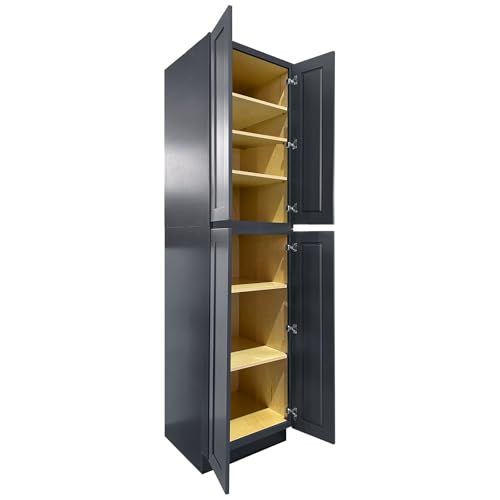 Lieeres Pantry Cabinet, 96" Kitchen Pantry Cabinet with Doors, 4-Soft Close Door, 5 Adjustable Shelves, 2 Portion, Shaker, Unassembled for Large Storage (4 Doors Graphite Shaker, 24"D X 96"H X 24"W)