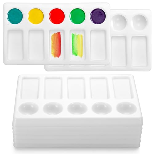 Humyoun 6 Pcs 10-Well Plastic Paint Palette Rectangular Paint Mixing Palette White Watercolor Mixing Tray Art Trays for Art Party Students Classroom Oil Watercolor DIY Craft