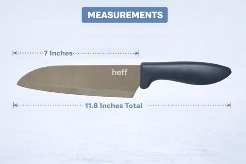 Image of Heff Santoku, Japanese Chef Kitchen Knife, Stainless Steel Blade, 7 Inch Blade (Black)