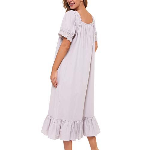 Image of Lu's Chic Women's Victorian Nightgown Cotton Sleepwear Long Loungewear Short Sleeve Vintage