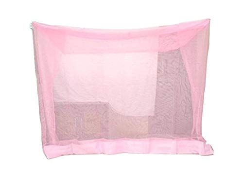 Image of ANS Single Bed Mosquito Net 4x6.5 ft - Pink Rectangle HDPE Nylon Net with 5 ft Height & Matching Cotton Border, Durable, Breathable & Skin-Friendly Insect Protection Canopy