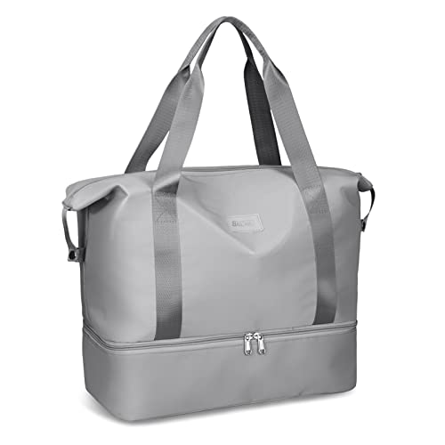 Welltop Borsone da Viaggio Grande, 36L Borsone Palestra donna weekend, borsa mare, borsa sportiva donna, borsa mare, Separato a secco e umido borsa da palestra con custodia per scarpe (Grigio)