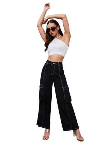 Image of Miss Chase Women's Wide Leg High Rise Regular-Length Stretchable Denim Jeans