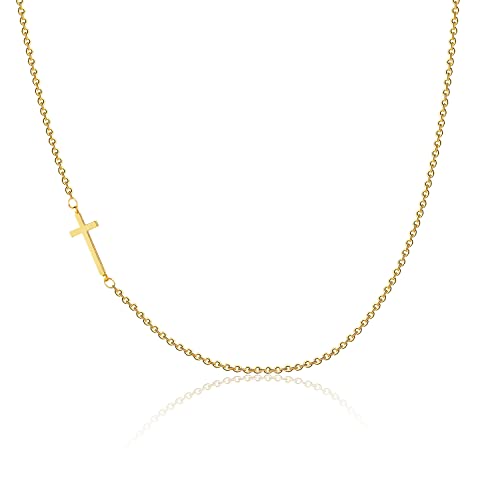 Tasiso Side Ways Cross Pendant Necklace For Women 14K Gold Plated Dainty Sideway Cross Necklace Horizontal Faith Necklace Minimal Everyday Jewelry Gift #TOP7