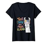 Women's Test Day No Problem Llama Teacher Testing Day Girls Boys V-Neck T-Shirt