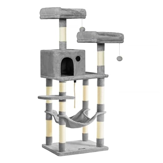 FEANDREA Kratzbaum 143 cm, 2 kuschelige Aussichtsplattformen, hellgrau PCT15W