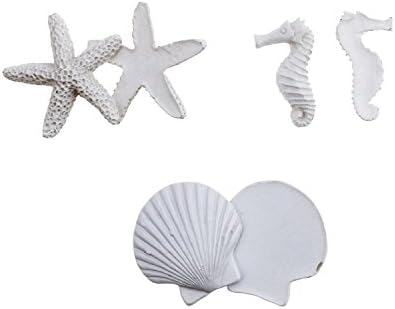 LJY 40 Pieces White Resin Pencil Finger Starfish Seahorse & Seashells Set for Wedding Home Decor and Craft Project