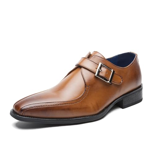 Dress Shoes for Men Men's Brown Leather Oxfords Single Monk Strap Formal Shoes Slip On Buckle Loafer for Business and Casual Wear