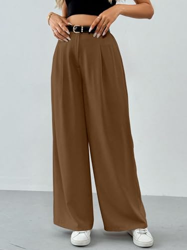 Image of Solid High Waist Straight Korean Loose Pleated Wide Leg Trouser for Women's & Girl's