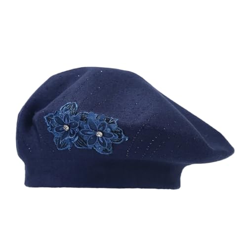 Chapeau béret femme doux bleu coton chaud hiver ajustement boucle