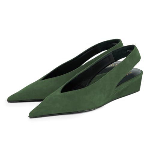 YDN Women's Sexy Pointed Toe Low Heeled Pumps Wedge Heel Elastic Strap Sandals Slingback Comfy Daily Outfit Party Shoes Size 4-16 US