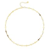 Aobei Pearl 18K Gold Plated Paperclip Chain Choker Satellite Chain Freshwater Cultured Biwa Pearl Pendant Necklace Dainty Jewelry for Women