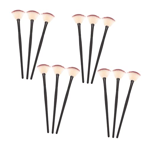 BESTYASH 12 Piezas brocha de maquillaje pinceles de maquillaje de abanico piel Cepillos de de ventilador facial cepillos de abanico para tratamientos faciales lana de fibra Negro