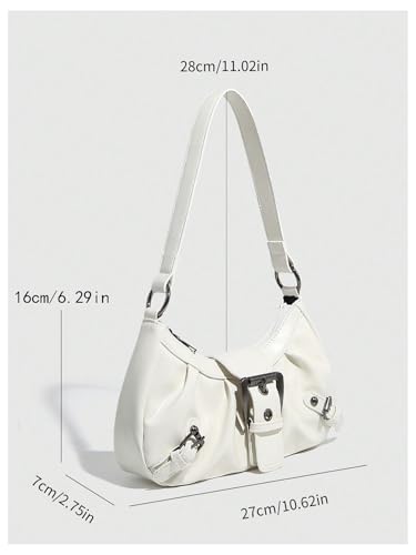 Image of QWINEE Women's Vintage Buckle Shoulder Bag Y2K Punk PU Leather Handbag Clutch Purse