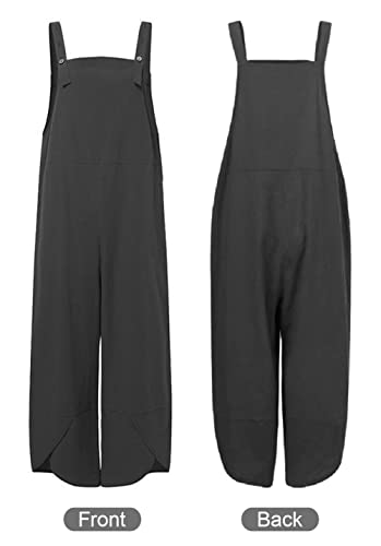 Magimodac Women's Casual Cotton Linen Baggy Overalls Jumpsuit Rompers With Pockets Adjustable (Grey, Medium) #TOP3