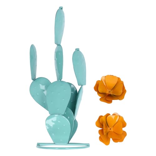 TYTOGE Statue de Cactus en Fer, Installation Facile, Sculpture de Cactus avec Fleurs, décoration de Jardin pour Jardin, Cour, pelouse, terrasse