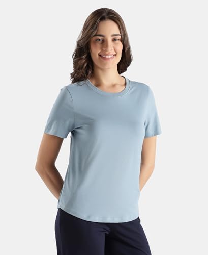 Image of Jockey AW88 Women Super Combed Cotton Rich Relaxed Fit Solid Curved Hem Styled Half Sleeve T-Shirt