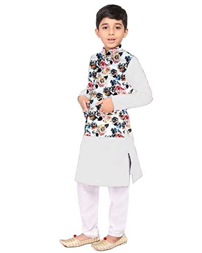 Image of Os Men's & boy kurta pyjama set with nerhu jackets (Multi printed) in cotton (baap beta|father son|)
