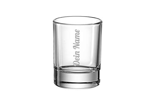 SNEG Schnapsglas 4 cl mit Gravur – Stamperl mit Namensgravur – personalisiertes Shotglas 40 ml – Montana/Leonardo – spülmaschinengeeignet, ohne Eichstrich