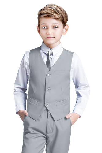 Image of Suit for Boy Formal Slim Fit Tuxedo 5 Pieces Kids Toddler Wedding Outfit Blazer Pants Vest Set Boys Suits