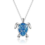 ATIMIGO Cute Blue Sea Turtle Pendant Necklace Created Opal Necklace Silver Chain Animal Jewelry Mothers' Day Gift for Women