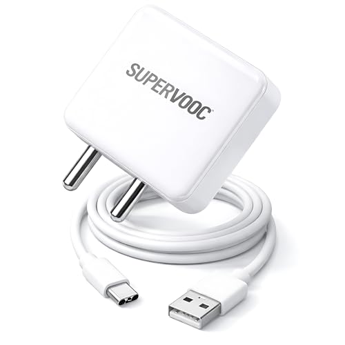 Image of 80 W SuperVOOC 6 A 80 Watt -VOOC, Dart, WARP, Dash Adapter with White Type-C Cable Charging Adaptor Travel Fast Charger with Detachable Cable (White, Cable Included)